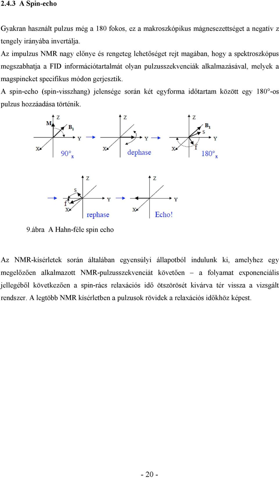 módon gerjesztik. A spin-echo (spin-visszhang) jelensége során két egyforma időtartam között egy 180 -os pulzus hozzáadása történik. 9.