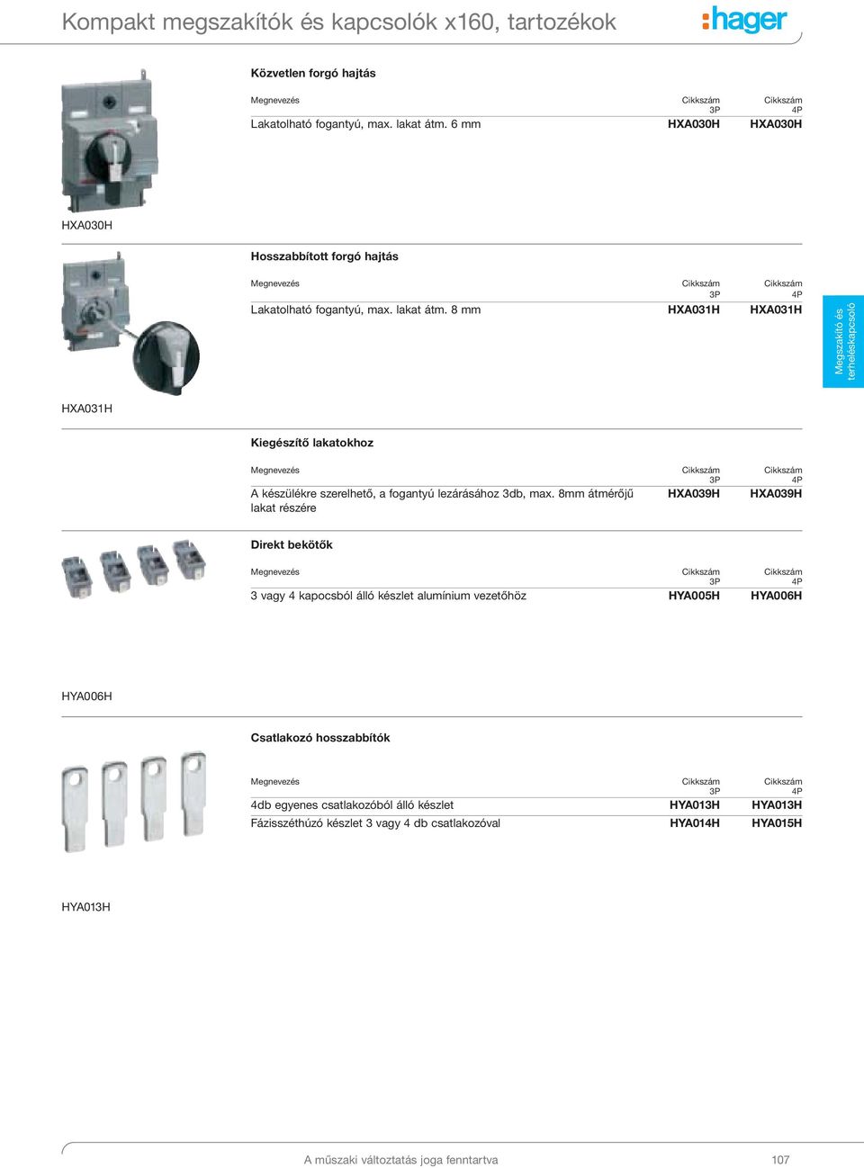 8 mm HXA03H HXA03H Megszakító és terheléskapcsoló HXA03H Kiegészítő lakatokhoz Megnevezés Cikkszám Cikkszám A készülékre szerelhető, a fogantyú lezárásához 3db, max.