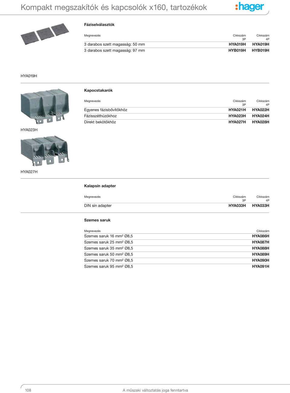 HYA028H HYA027H Kalapsín adapter Megnevezés Cikkszám Cikkszám DIN sín adapter HYA033H HYA033H Szemes saruk Megnevezés Szemes saruk 6 mm² Ø8,5 Szemes saruk 25 mm² Ø8,5 Szemes