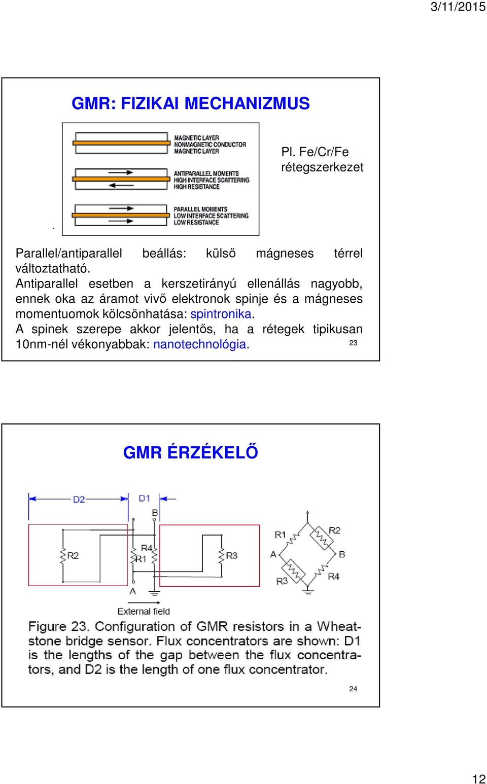 Antiparallel esetben a kerszetirányú ellenállás nagyobb, ennek oka az áramot vivő elektronok