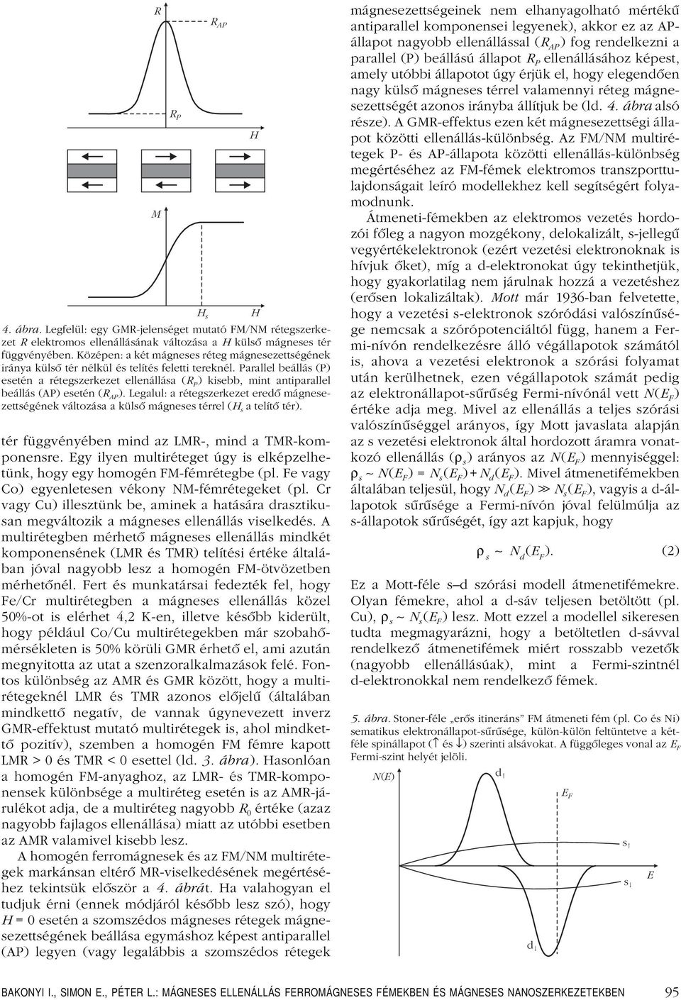 Parallel beállás (P) esetén a rétegszerkezet ellenállása (R P ) kisebb, mint antiparallel beállás (AP) esetén (R AP ).