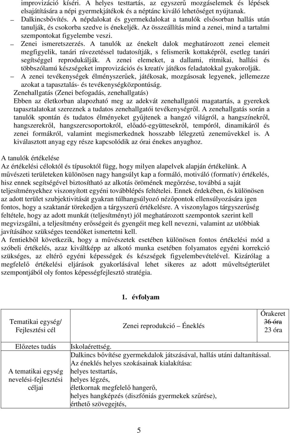 Zenei ismeretszerzés. A tanulók az énekelt dalok meghatározott zenei elemeit megfigyelik, tanári rávezetéssel tudatosítják, s felismerik kottaképről, esetleg tanári segítséggel reprodukálják.