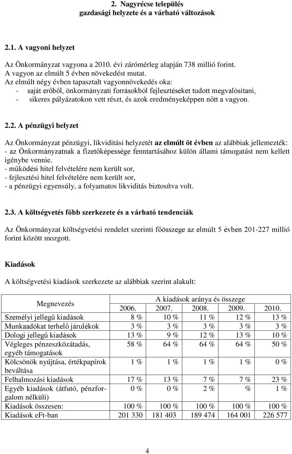 Az elmúlt négy évben tapasztalt vagyonnövekedés oka: - saját erőből, önkormányzati forrásokból fejlesztéseket tudott megvalósítani, - sikeres pályázatokon vett részt, és azok eredményeképpen nőtt a