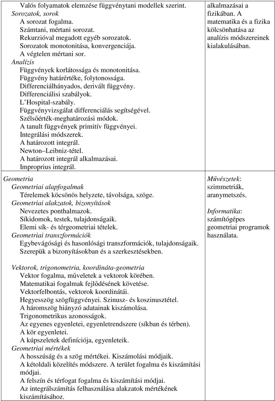 Függvényvizsgálat differenciálás segítségével. Szélsőérték-meghatározási módok. A tanult függvények primitív függvényei. Integrálási módszerek. A határozott integrál. Newton Leibniz-tétel.