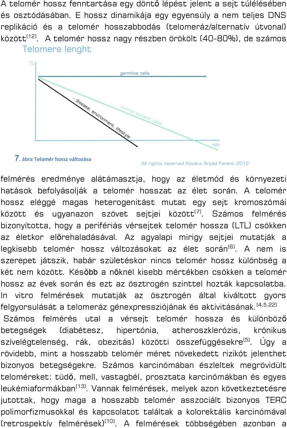 ábra Telomér hossz változása felmérés eredménye alátámasztja, hogy az életmód és környezeti hatások befolyásolják a telomér hosszat az élet során.