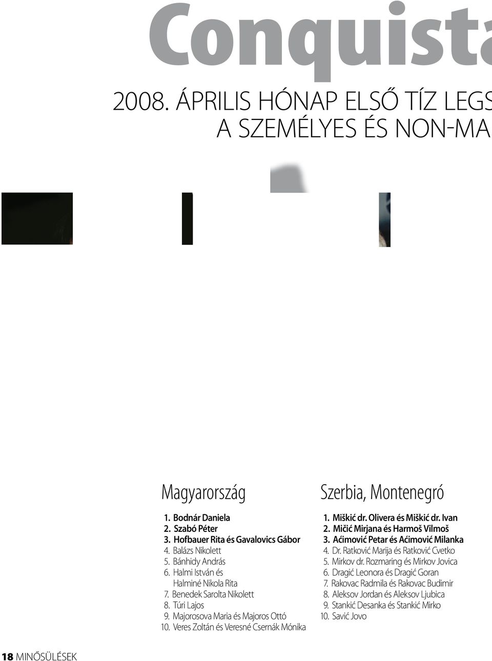 Veres Zoltán és Veresné Csernák Mónika Szerbia, Montenegró 1. Miškić dr. Olivera és Miškić dr. Ivan 2. Mičić Mirjana és Harmoš Vilmoš 3. Aćimović Petar és Aćimović Milanka 4. Dr.