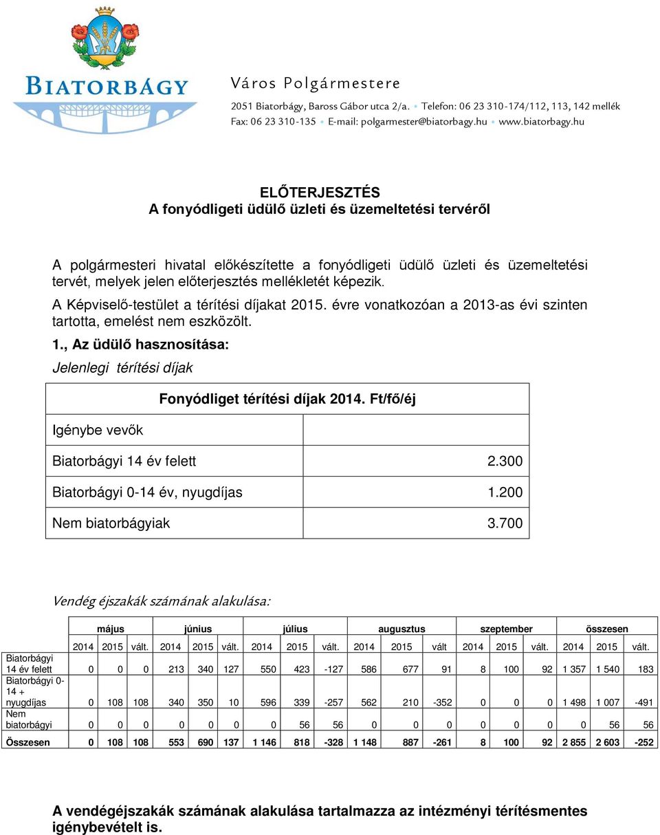 hu ELŐTERJESZTÉS A fonyódligeti üdülő üzleti és üzemeltetési tervéről A polgármesteri hivatal előkészítette a fonyódligeti üdülő üzleti és üzemeltetési tervét, melyek jelen előterjesztés mellékletét