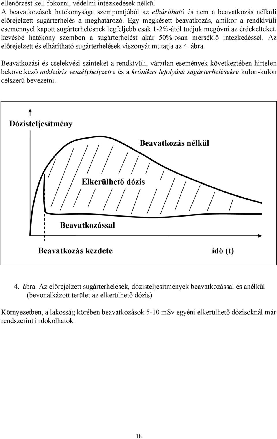 mérséklő intézkedéssel. Az előrejelzett és elhárítható sugárterhelések viszonyát mutatja az 4. ábra.