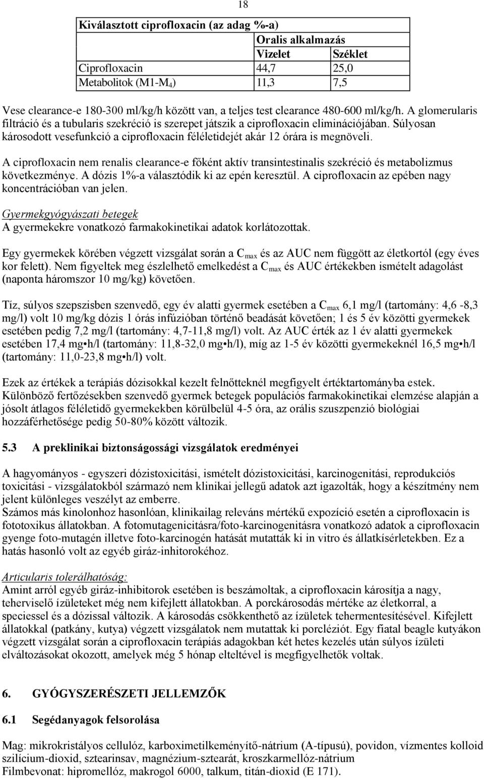 Súlyosan károsodott vesefunkció a ciprofloxacin féléletidejét akár 12 órára is megnöveli.