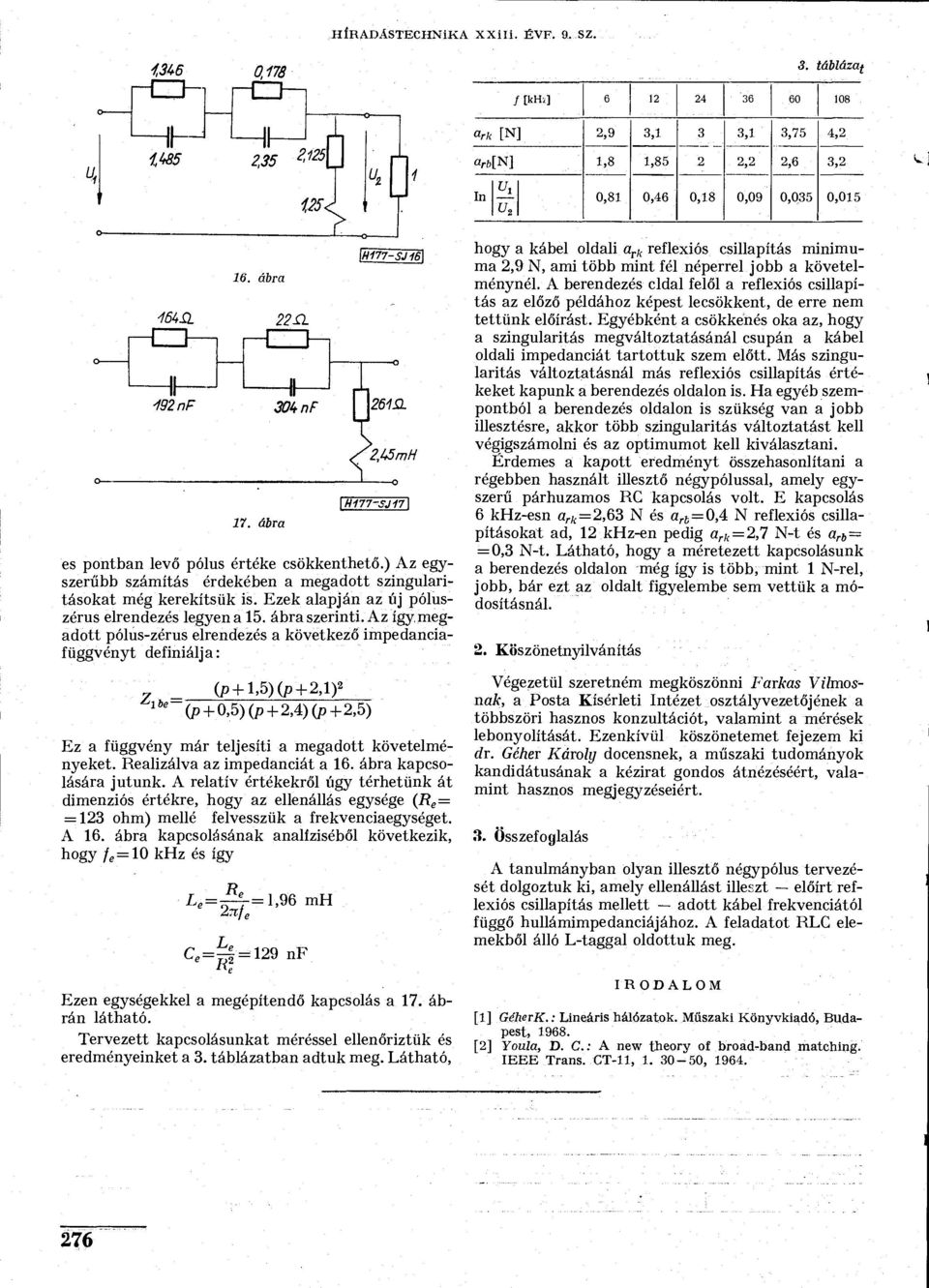 megadott pólus-zérus elrendezés a következő impedanciafüggvényt definiálja: % be = (p +,5) (p+2,) 2 (p + 0,5)(p + 2,4)(p + 2,5) Ez a függvény már teljesíti a megadott követelményeket.