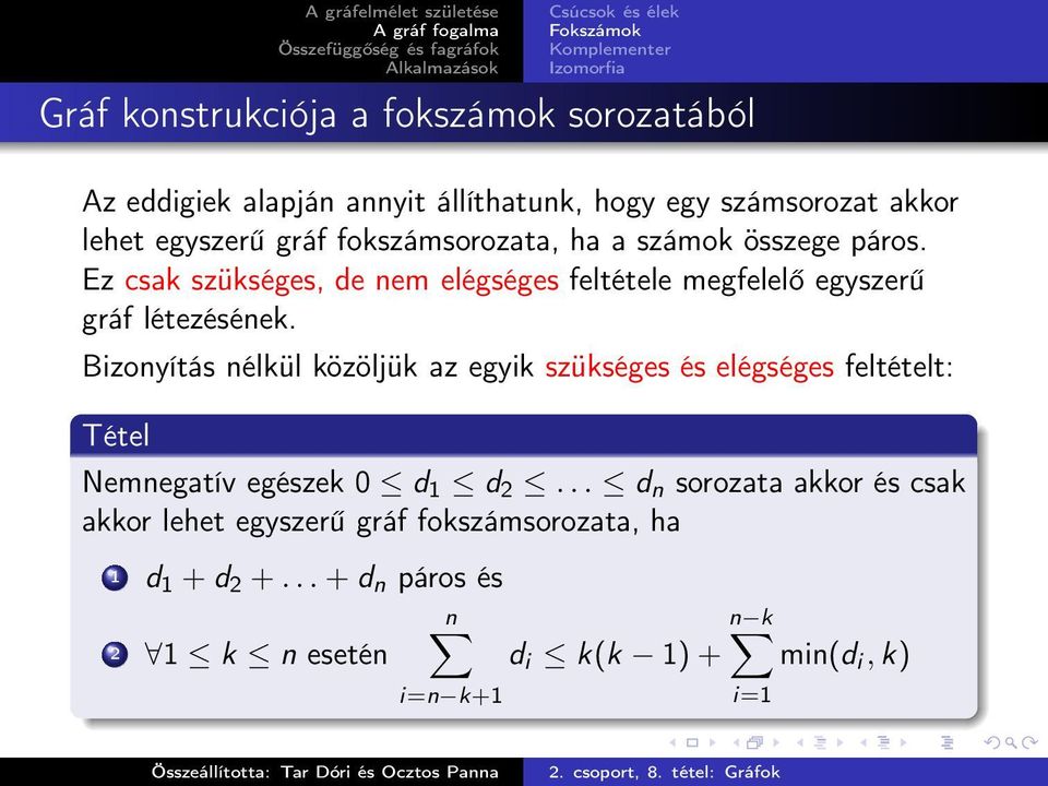 Ez csak szükséges, de nem elégséges feltétele megfelelő egyszerű gráf létezésének.