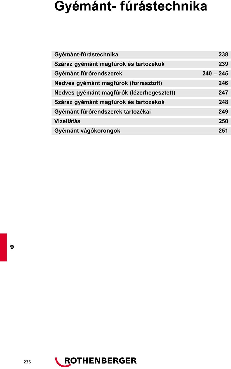 246 Nedves gyémánt magfúrók (lézerhegesztett) 247 Száraz gyémánt magfúrók és