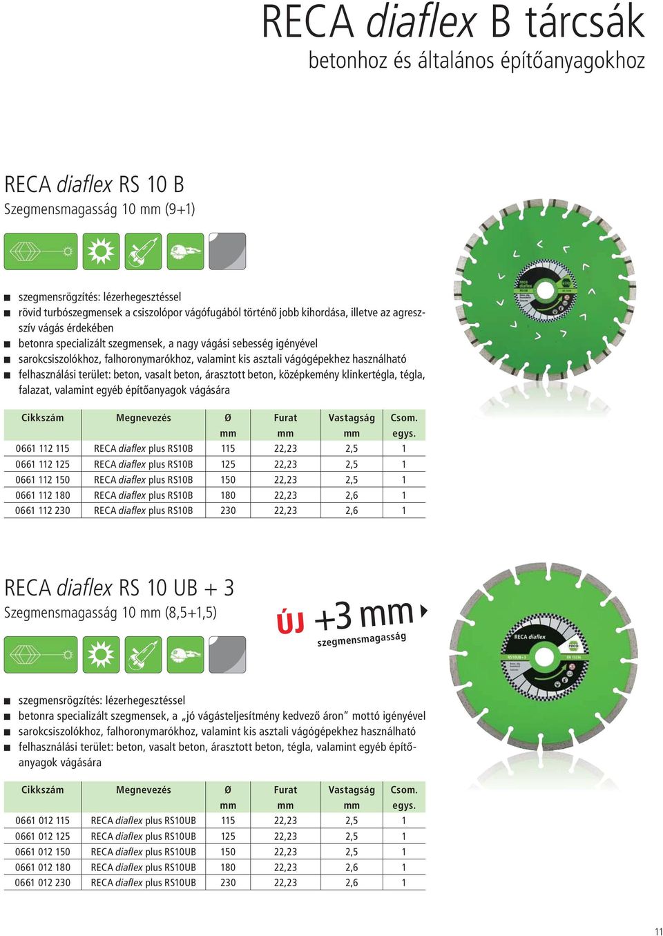 használható felhasználási terület: beton, vasalt beton, árasztott beton, középkemény klinkertégla, tégla, falazat, valamint egyéb építőanyagok vágására 0661 112 115 RECA diaflex plus RS10B 115 22,23