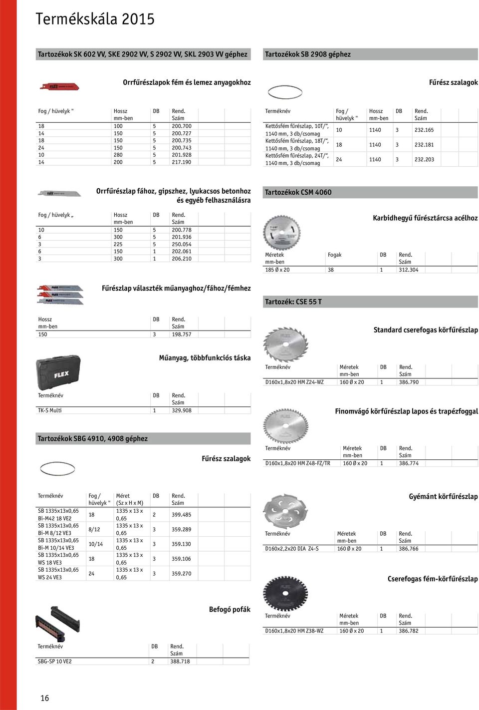 165 Kettősfém fűrészlap, 18T/, 1140 mm, 3 db/csomag 18 1140 3 232.181 Kettősfém fűrészlap, 24T/, 1140 mm, 3 db/csomag 24 1140 3 232.