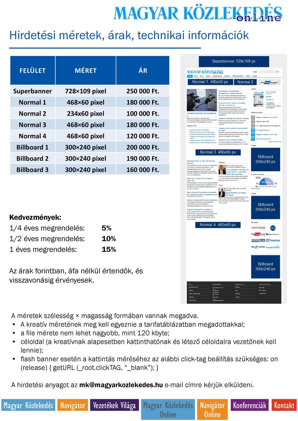 Kedvezmények: 1/4 éves megrendelés: 5% 1/2 éves megrendelés: 10% 1 éves megrendelés: 15% Az árak forintban, áfa nélkül értendők, és visszavonásig érvényesek.