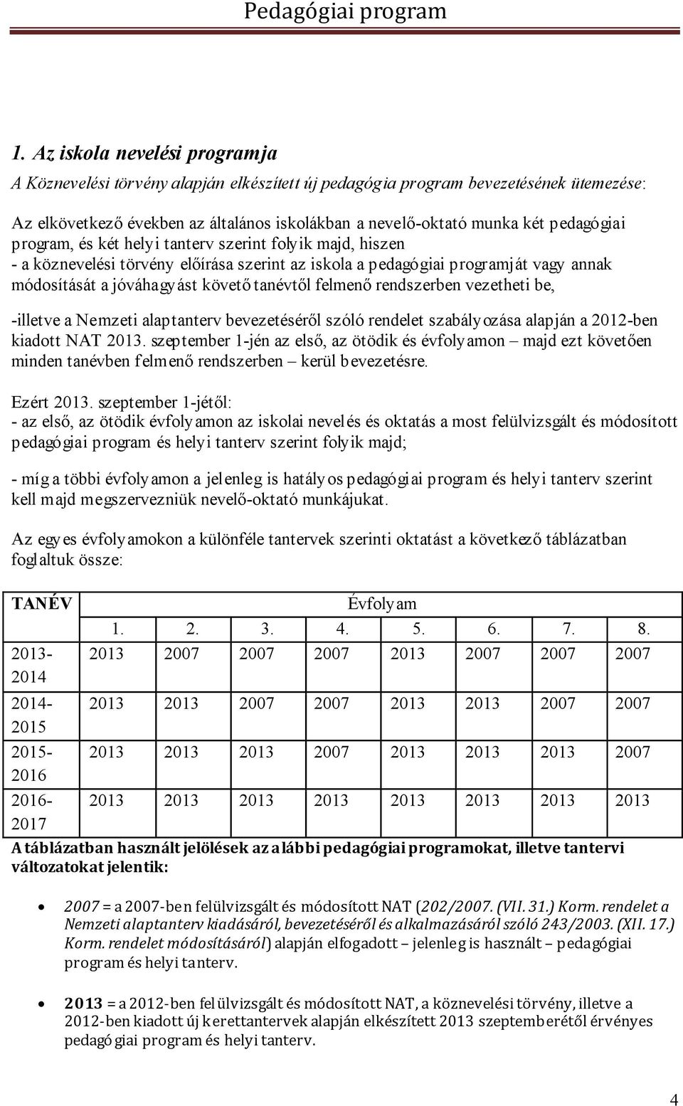 felmenő rendszerben vezetheti be, -illetve a Nemzeti alaptanterv bevezetéséről szóló rendelet szabályozása alapján a 2012-ben kiadott NAT 2013.