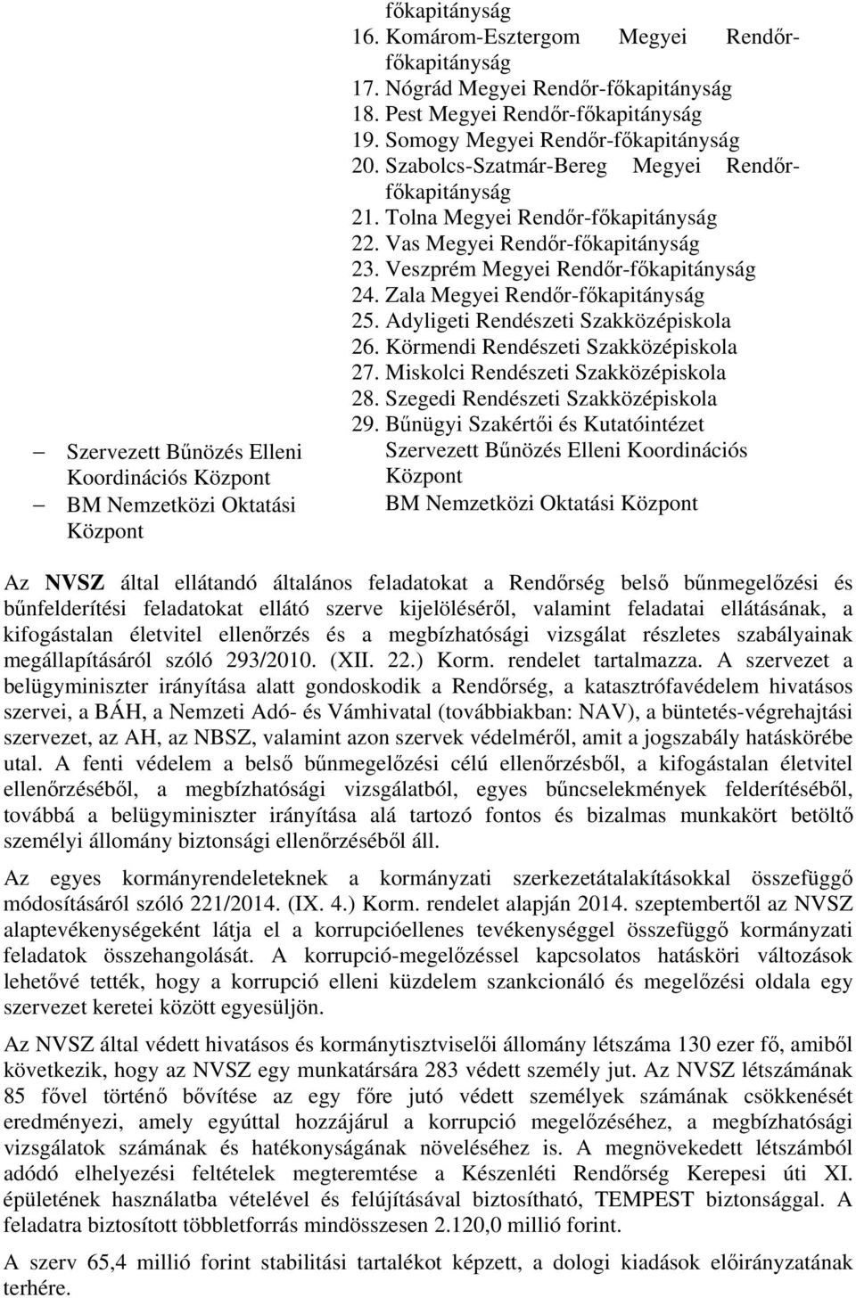 Vas Megyei Rendőr-főkapitányság 23. Veszprém Megyei Rendőr-főkapitányság 24. Zala Megyei Rendőr-főkapitányság 25. Adyligeti Rendészeti Szakközépiskola 26. Körmendi Rendészeti Szakközépiskola 27.