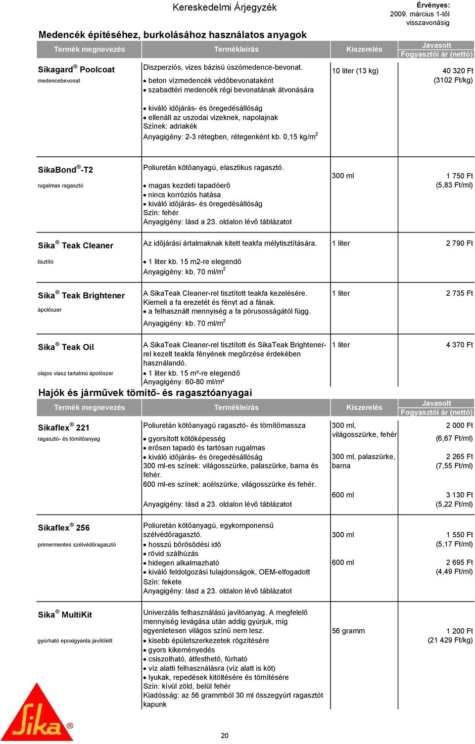 Anyagigény: 2-3 rétegben, rétegenként kb. 0,15 kg/m 2 SikaBond -T2 Poliuretán kötőanyagú, elasztikus ragasztó.