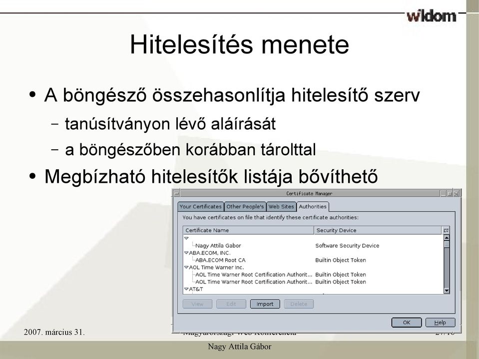 tanúsítványon lévő aláírását a böngészőben