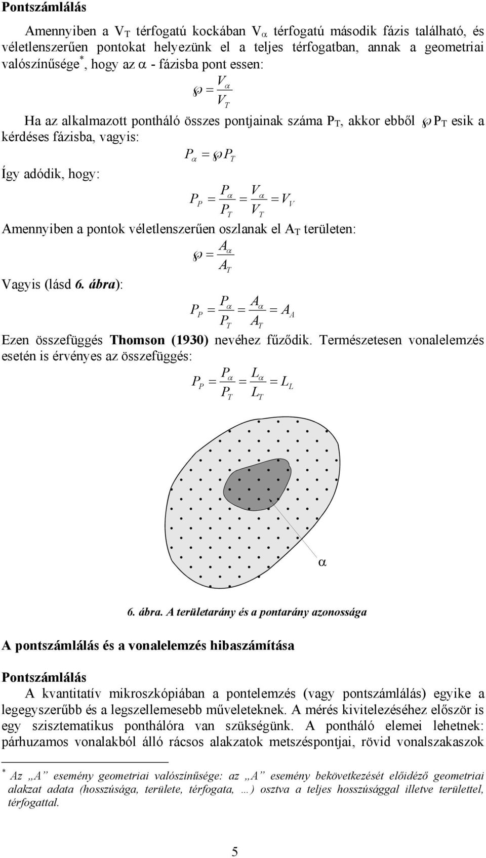 véletlenszerűen oszlanak el A T területen: Vagyis (lásd 6. ábra: = A α A T A = A α α = = T AT Ezen összefüggés Thomson (9 nevéhez fűződik.