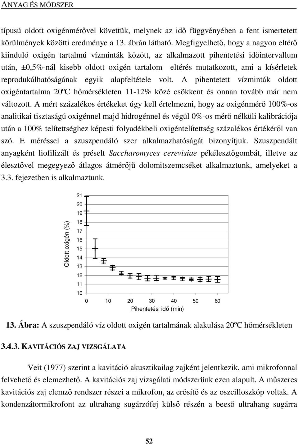 kísérletek reprodukálhatóságának egyik alapfeltétele volt. A pihentetett vízminták oldott oxigéntartalma 20ºC hımérsékleten 11-12% közé csökkent és onnan tovább már nem változott.