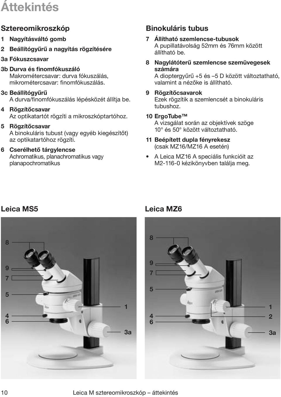 5 Rögzítőcsavar A binokuláris tubust (vagy egyéb kiegészítőt) az optikatartóhoz rögzíti.