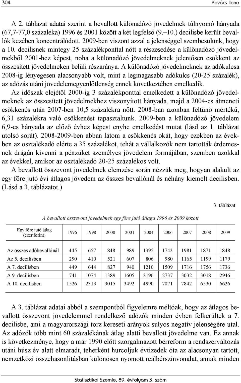 decilisnek mintegy 25 százalékponttal nőtt a részesedése a különadózó jövedelmekből 2001-hez képest, noha a különadózó jövedelmeknek jelentősen csökkent az összesített jövedelmeken belüli részaránya.