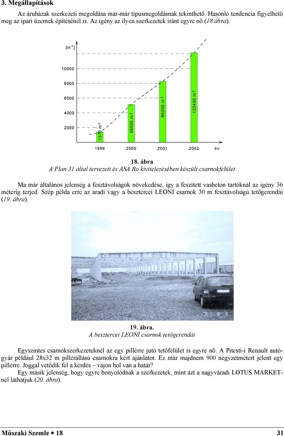 ábra A Plan 31 által tervezett és ASA Ro kivitelezésében készült csarnokfelület Ma már általános jelenség a fesztávolságok növekedése, így a feszített vasbeton tartóknál az igény 36 méterig terjed.