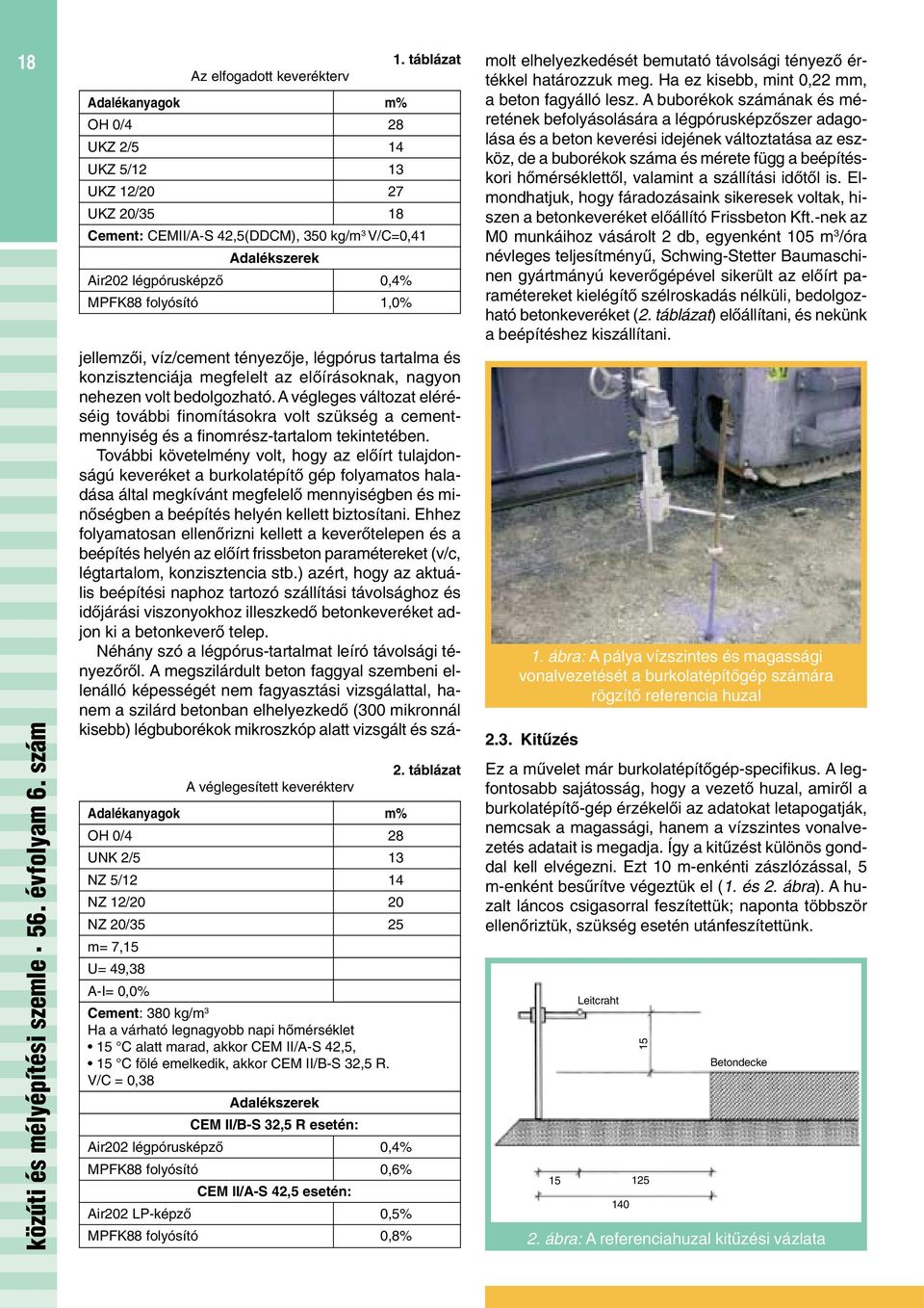 jellemzõi, víz/cement tényezõje, légpórus tartalma és konzisztenciája megfelelt az elõírásoknak, nagyon nehezen volt bedolgozható.