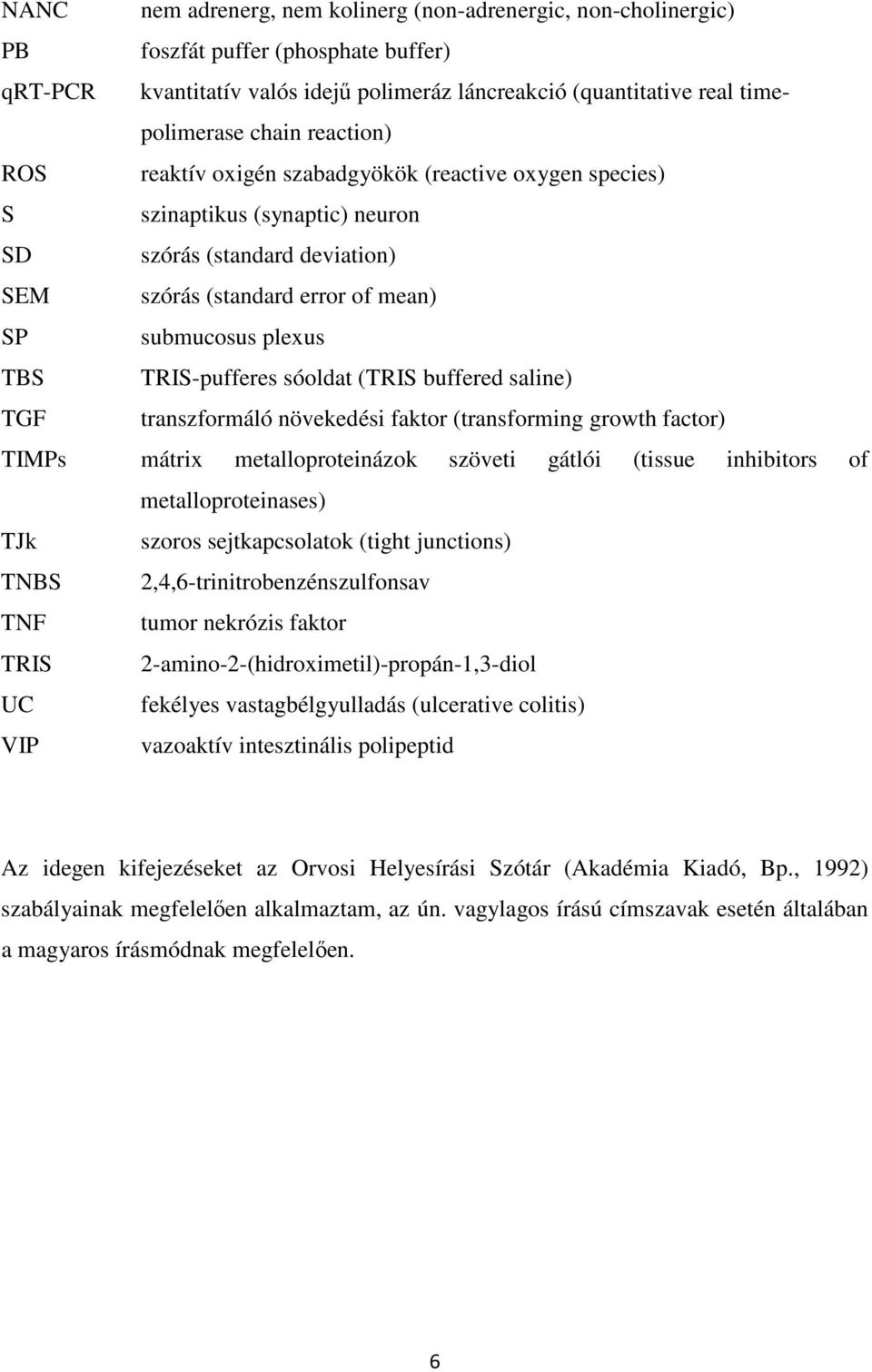 TRIS-pufferes sóoldat (TRIS buffered saline) TGF transzformáló növekedési faktor (transforming growth factor) TIMPs mátrix metalloproteinázok szöveti gátlói (tissue inhibitors of metalloproteinases)