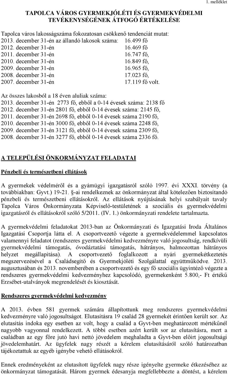 december 31-én 17.023 fő, 2007. december 31-én 17.119 fő volt. Az összes lakosból a 18 éven aluliak száma: 2013. december 31-én 2773 fő, ebből a 0-14 évesek száma: 2138 fő 2012.