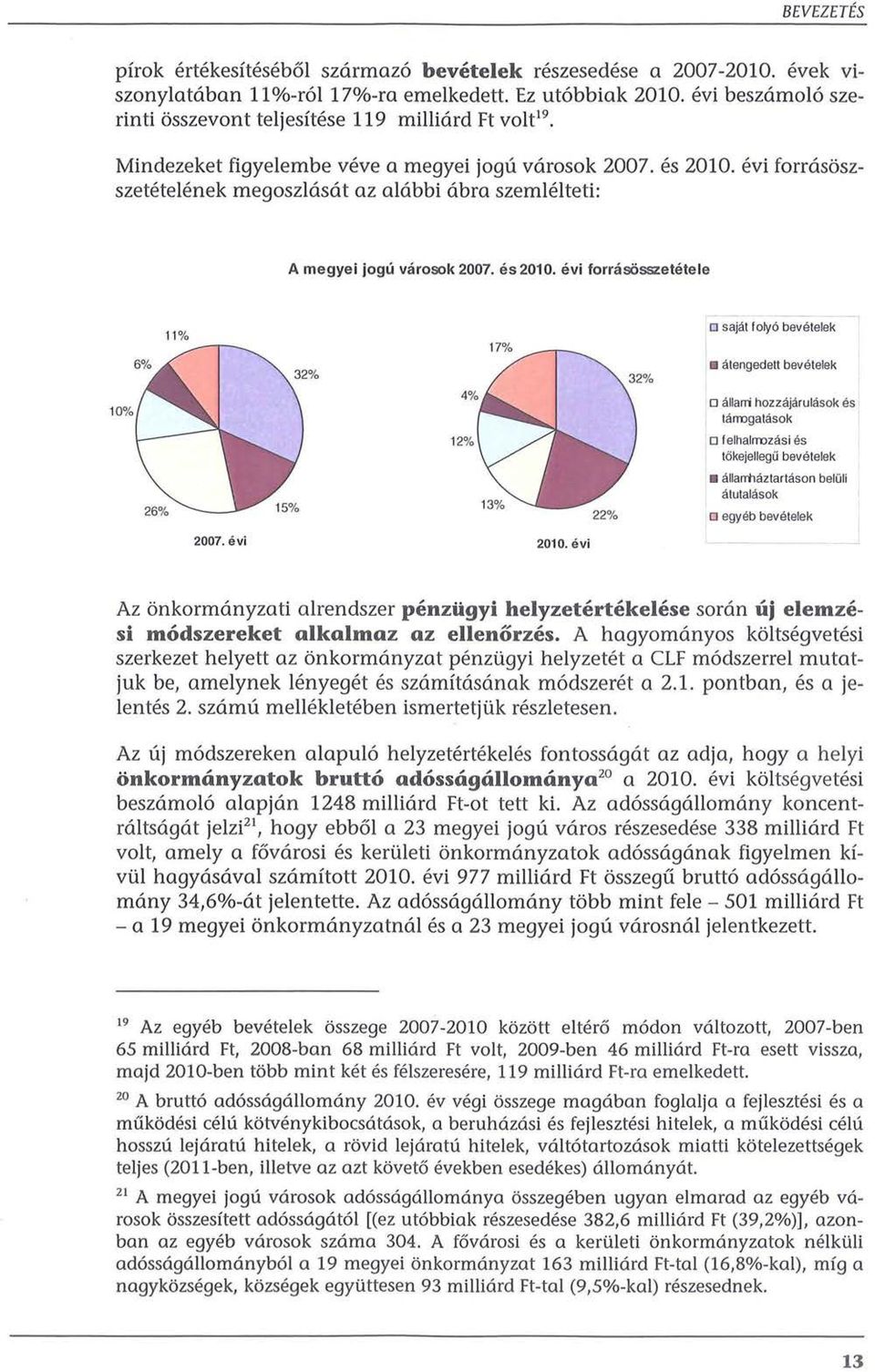 evi forr<isoszszetetelenek megoszlasat az alabbi abra szemlelteti: A megyei jogu varosok 2007. es 2010. evi fornisasszetetele 11 % o saja1 foly 6 bevetelek atengedett bevetelek 2007. evi 2010.