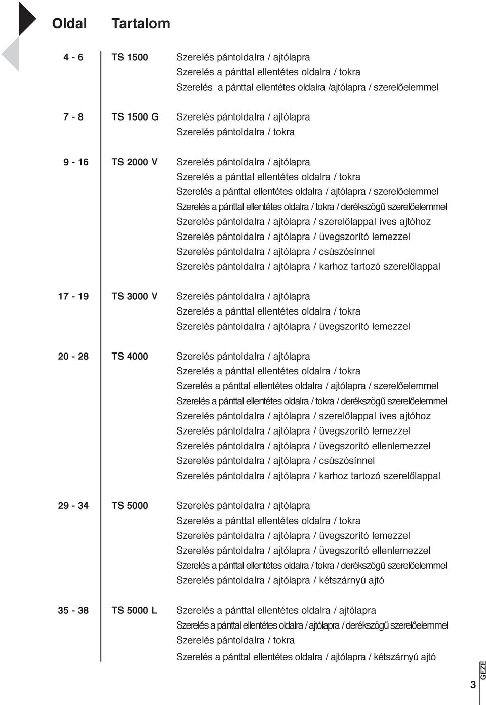 szerelőelemmel Szerelés a pánttal ellentétes oldalra / tokra / derékszögű szerelőelemmel Szerelés pántoldalra / ajtólapra / szerelőlappal íves ajtóhoz Szerelés pántoldalra / ajtólapra / üvegszorító