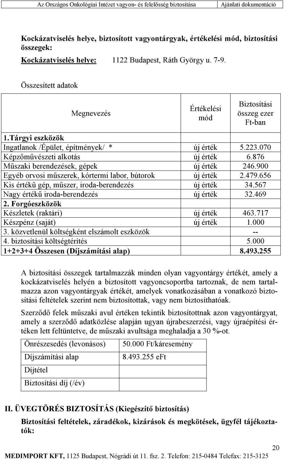 876 Műszaki berendezések, gépek új érték 246.900 Egyéb orvosi műszerek, kórtermi labor, bútorok új érték 2.479.656 Kis értékű gép, műszer, iroda-berendezés új érték 34.