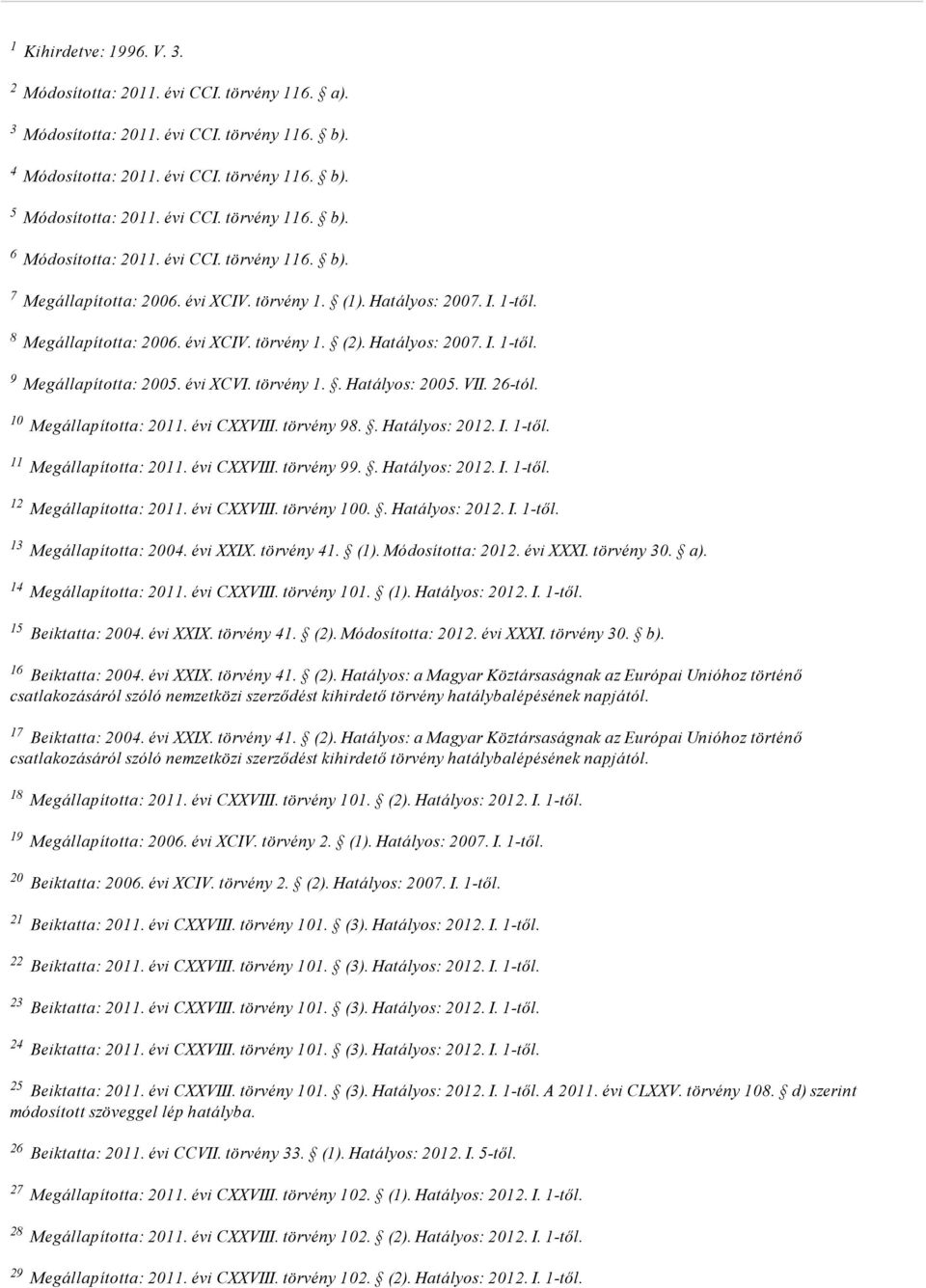 Megállapította: 2011. évi CXXVIII. törvény 98.. Hatályos: 2012. I. 1 től. Megállapította: 2011. évi CXXVIII. törvény 99.. Hatályos: 2012. I. 1 től. Megállapította: 2011. évi CXXVIII. törvény 100.