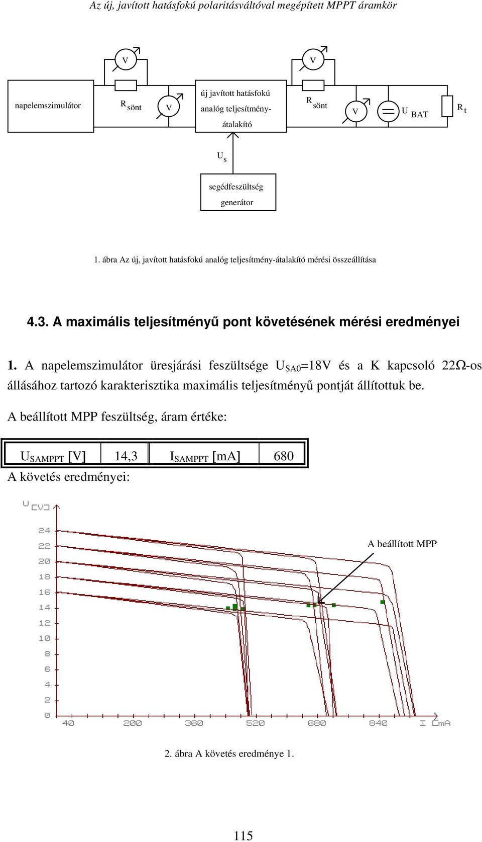 A maximális teljesítményű pont követésének mérési eredményei 1.