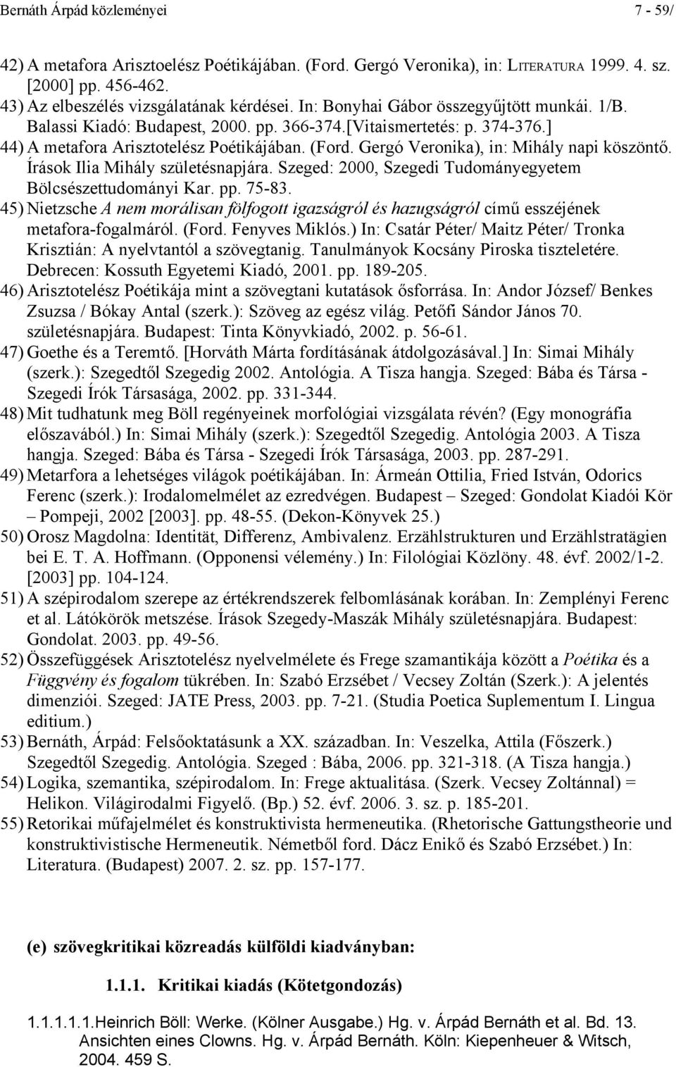 Gergó Veronika), in: Mihály napi köszöntő. Írások Ilia Mihály születésnapjára. Szeged: 2000, Szegedi Tudományegyetem Bölcsészettudományi Kar. pp. 75-83.