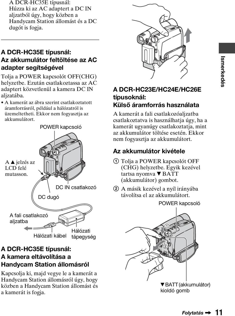 A kamerát az ábra szerint csatlakoztatott áramforrásról, például a hálózatról is üzemeltetheti. Ekkor nem fogyasztja az akkumulátort.