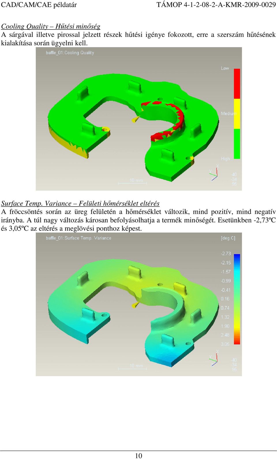 Variance Felületi hımérséklet eltérés A fröccsöntés során az üreg felületén a hımérséklet változik, mind