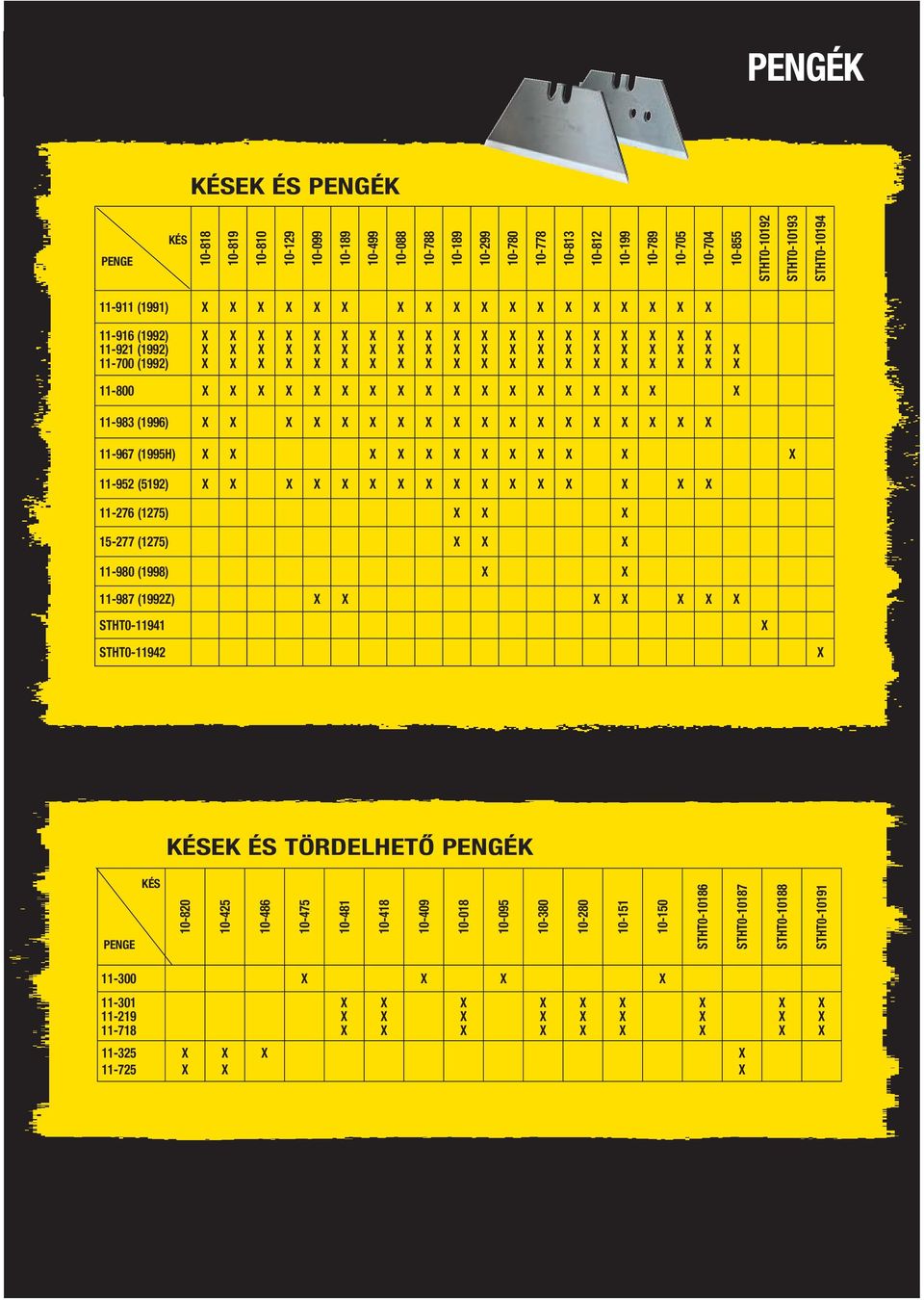 (1995H) 11-952 (5192) 11-276 (1275) 15-277 (1275) 11-980 (1998) 11-987 (1992Z) X STHT0-11941 STHT0-11942 KÉSEK ÉS TÖRDELHETŐ PENGÉK PENGE KÉS 10-820 10-425