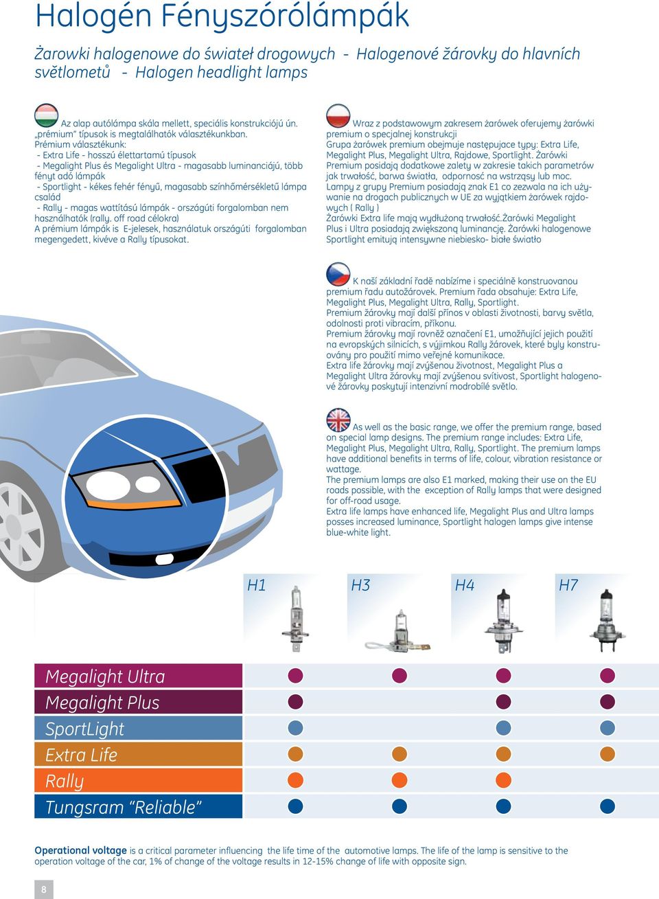 Prémium választékunk: - Extra Life - hosszú élettartamú típusok - Megalight Plus és Megalight Ultra - magasabb luminanciájú, több fényt adó lámpák - Sportlight - kékes fehér fényű, magasabb