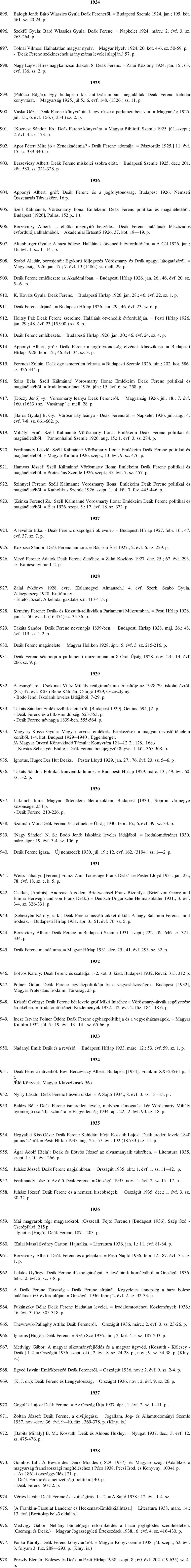 Nagy Lajos: Híres nagykanizsai diákok. 8. Deák Ferenc. = Zalai Közlöny 1924. jún. 15.; 63. évf. 136. sz. 2. 1925 899.