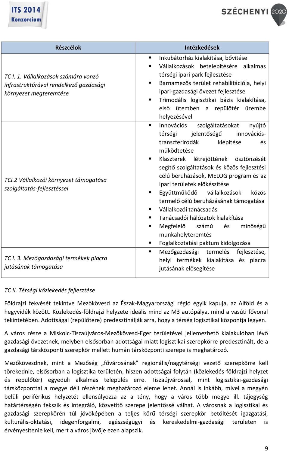 rehabilitációja, helyi ipari-gazdasági övezet fejlesztése Trimodális logisztikai bázis kialakítása, első ütemben a repülőtér üzembe helyezésével Innovációs szolgáltatásokat nyújtó térségi jelentőségű