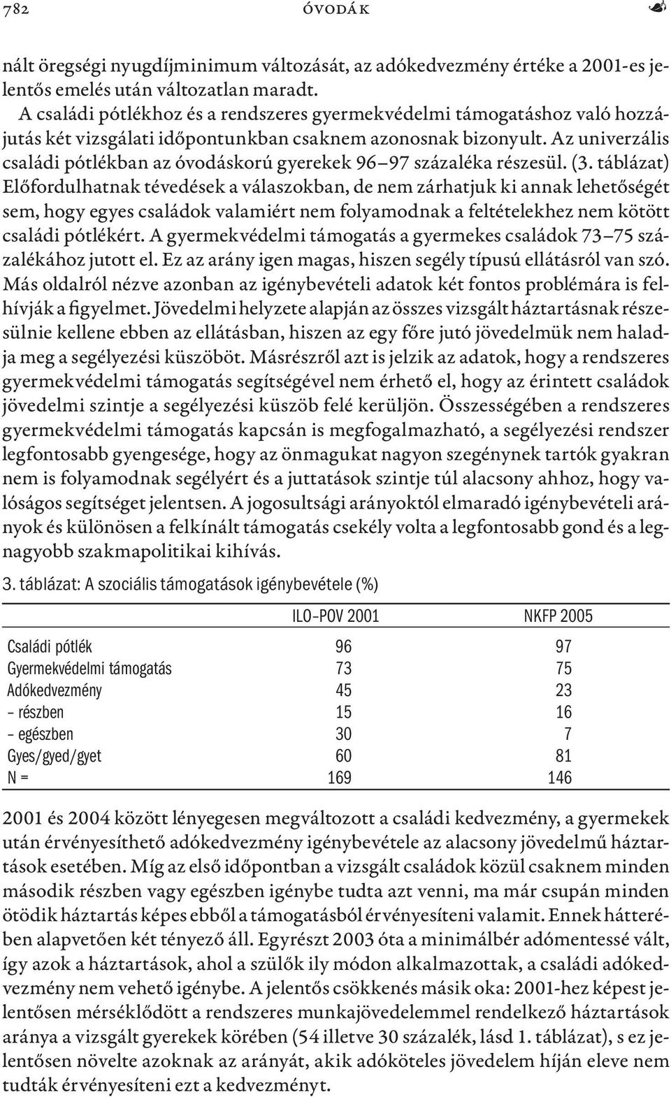 Az univerzális családi pótlékban az óvodáskorú gyerekek 96 97 százaléka részesül. (3.