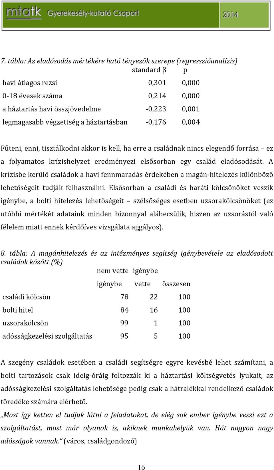 eladósodását. A krízisbekerülőcsaládokahavifennmaradásérdekébenamagán`hitelezéskülönböző lehetőségeit tudják felhasználni.