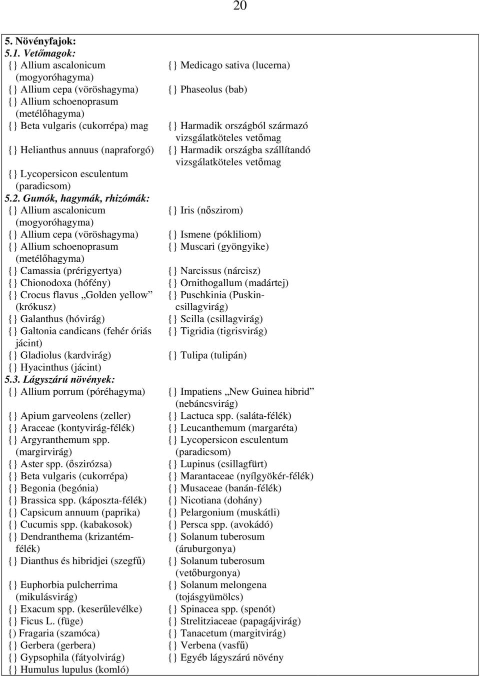 {} Harmadik országból származó vizsgálatköteles vetőmag {} Helianthus annuus (napraforgó) {} Harmadik országba szállítandó vizsgálatköteles vetőmag {} Lycopersicon esculentum (paradicsom) 5.2.