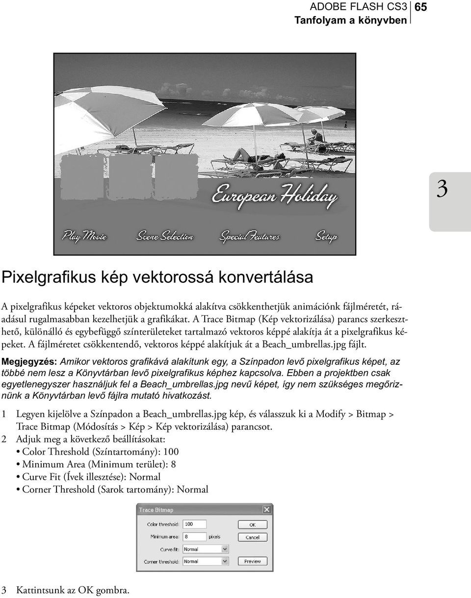 A fájlméretet csökkentendő, vektoros képpé alakítjuk át a Beach_umbrellas.jpg fájlt.