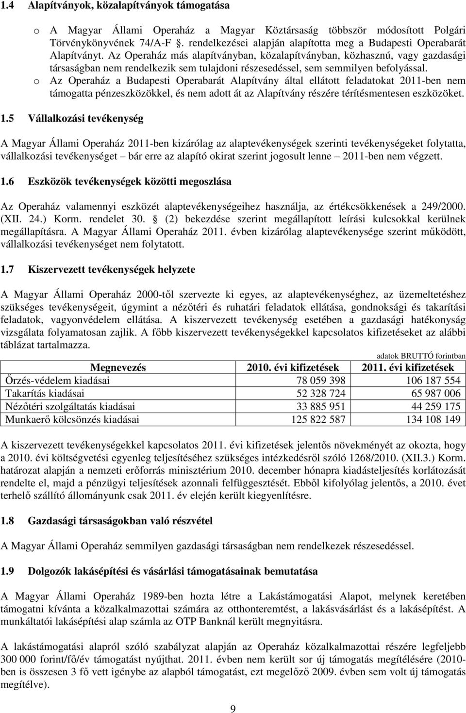 Az Operaház más alapítványban, közalapítványban, közhasznú, vagy gazdasági társaságban nem rendelkezik sem tulajdoni részesedéssel, sem semmilyen befolyással.