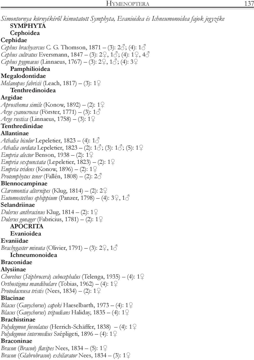 (3): 1 Tenthredinoidea Argidae Aprosthema simile (Konow, 1892) (2): 1 Arge cyanocrocea (Förster, 1771) (3): 1 Arge rustica (Linnaeus, 1758) (3): 1 Tenthredinidae Allantinae Athalia bicolor