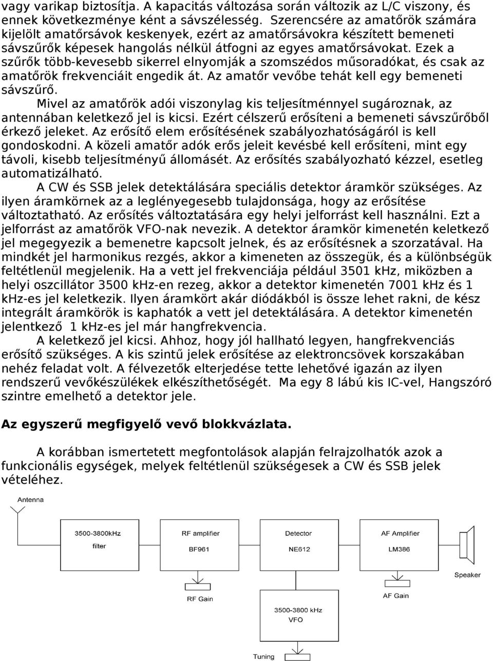 Ezek a szűrők több-kevesebb sikerrel elnyomják a szomszédos műsoradókat, és csak az amatőrök frekvenciáit engedik át. Az amatőr vevőbe tehát kell egy bemeneti sávszűrő.